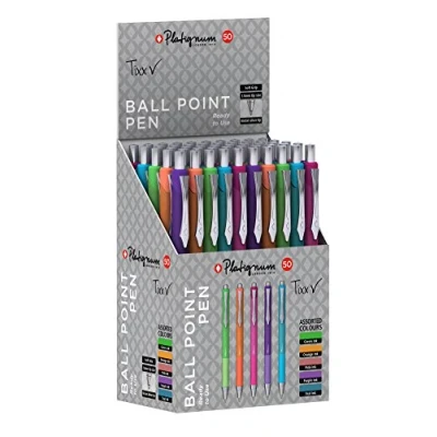 Image of Platignum Tixx Multicoloured Ballpoint Pen [Pack of 50] Soft Grip Barrel with Hybrid Gel Ink for Smudge Free and Ultra Smooth Writing [50465],Orange,Green,Lime,Turquoise,Pink,Purple
