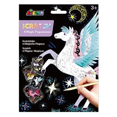 Image of Avenir Scratch 4 Magic Pegasuses Art Kit for Kids Ages 3+ Arts and Crafts Creative Kit, Pastels