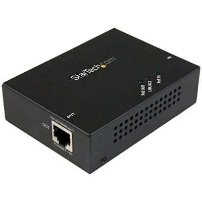 Image of StarTech.com POEEXT1GAT 1 Port Gigabit PoE+ Extender 802.3at and 802.3af, 100 m (330 ft), Power Over Ethernet Extender, PoE Repeater Network Black