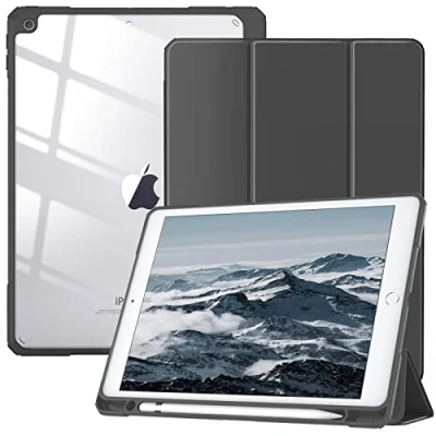 Image of TiMOVO Case for New iPad 9th Generation 2021/8th Gen 2020/7th 2019 with Pencil Holder, Slim Protective Clear Back Shell &amp; Auto Wake/Sleep 10.2&quot; Case, Space Gray