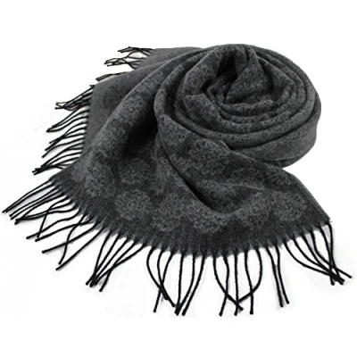 Image of Rotfuchs scarf woven jacquard fashionable gray 100% wool (Merino)