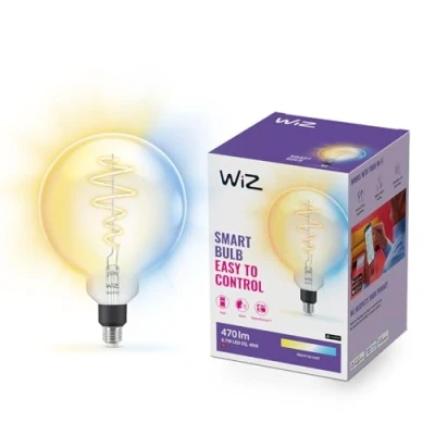 Image of WiZ Smart Bulb, E27 Clear Glass Globe LED Dimming LED, Connected WiFi Works with Alexa, Google Assistant &amp; HomeKit, App Control for Livingroom, Bedroom, Dining Room, Energy Monitoring