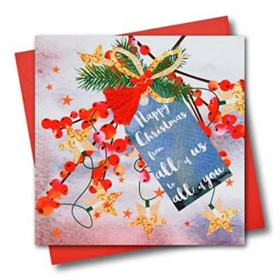 Image of Christmas Card, Berries, From all of us to you, Tassel Embellished