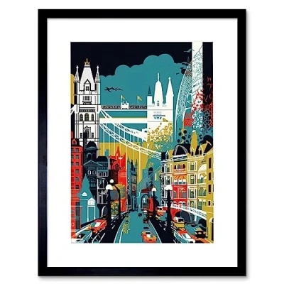Image of Artery8 London Iconic Landmarks Modern Abstract Cityscape Artwork Framed Wall Art Print 12X16 Inch