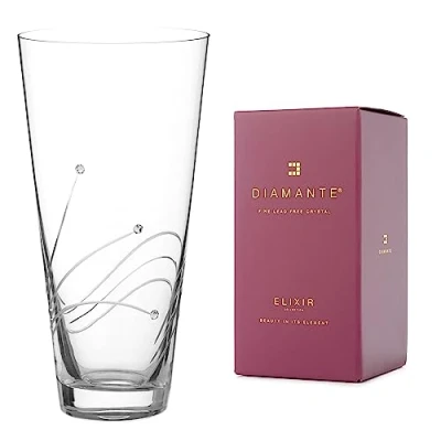 Image of DIAMANTE Swarovski Conical Hand Cut Crystal Vase ‘Glasgow’ Tapered with Crystals 25cm Glass in gift box
