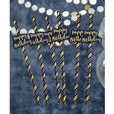 Image of Alandra Birthdays DNHAPPY Happy Birthday Straws, Dark Navy &amp; Gold