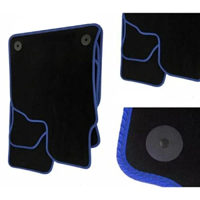 Image of (ZZ126:VEL) 4 Piece Compatible with Ford (2013 2018) Kuga Vehicle Specific Car Mat Set Black Carpet Blue Trim