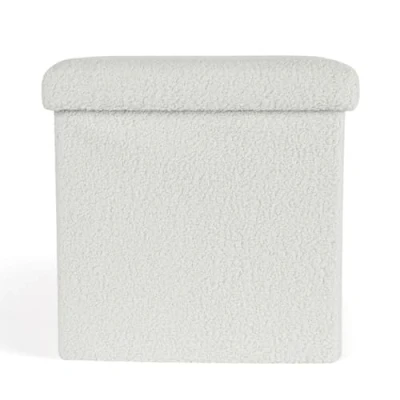 Image of OHS White Ottoman Storage Box Boucle, Trunk Toy with Lid for Bedroom Living Room Sturdy Space Saving Soft Boucle