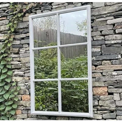 Image of Biznest Window Style Wall Mirror Durable Frame Indoor/Outdoor Living Collection Rectangular 50X76Cm (White)