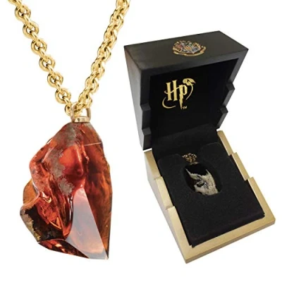 Image of The Noble Collection Harry Potter Sorcerer’s Stone Pendant 3″ (7.6cm) Philosopher&#039;s Necklace With Gold Chain Officially Licensed Film Set Jewellery Gifts