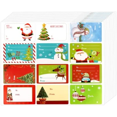 Image of OWill 144 PCS Christmas Labels Stickers Tags for Presents, Wrapping Paper Self Adhesive Santa Name Xmas Presents Present Cards Envelope