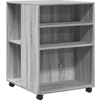 Image of vidaXL Grey Sonoma Side Table with Wheels Engineered Wood End Sofa Table, 2 Shelves, 55x60x78 cm, Living Room/Bedroom/Kitchen Furniture