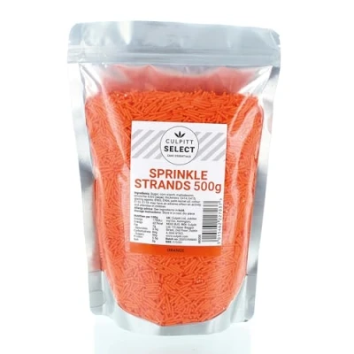 Image of Culpitt Select Sprinkles Orange Sugar Strands, Cake Sprinkle Decorations for Cakes, Cupcakes, Cookies, Ice Cream, and Desserts 500g