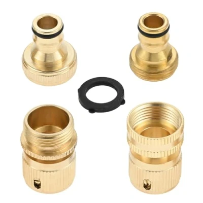 Image of DRELD 3/4 Garden Hose Quick Adapter Kit, 2 Pair Brass Connectors 3/4&quot; Male and Female Connect Couplings for Patio Lawn Water Tap Gun Faucet