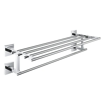 Image of GROHE Start Cube Multi Towel Rack Bathroom Wall Mounted Shelf and Rail (Metal, Concealed Fastening, Including Screws Dowels), Size 60 cm, Stainless Steel, 41099DC0