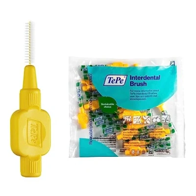 Image of TePe Interdental Brush, Original, Yellow, 0.7mm/ISO 4, 20pcs, efficient Cleaning Between Teeth, Plaque Remover and Dental flosser for Small Gaps