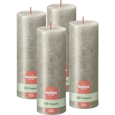 Image of Bolsius Rustic Pillar Candle Shimmer Champagne Pack of 4 Long Burning Time 85 Hours Household Interior Decoration Unscented Includes Natural Vegan Wax No Palm Oil 19 x 7 cm