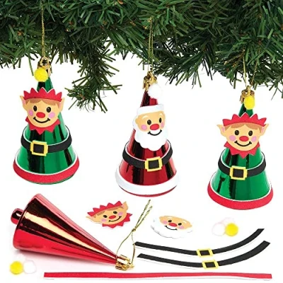 Image of Baker Ross FX286 Santa and Elf Bauble Kits Pack of 6, Kids Christmas Tree Decorations Craft Kit, Arts Crafts