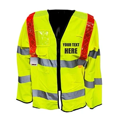 Image of SUPERIOR YOUR TEXT CUSTOM ORANGE BRACE YELLOW HI VIS LONG SLEEVE VEST, (XXX LARGE 56 58&quot;)