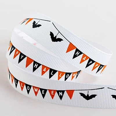 Image of Happy Halloween Ribbon 16mm x 5 Metre White Grosgrain