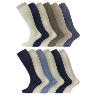 Image of undercover lingerie 12 Pairs Mens Long Hose 100% Cotton Socks Assorted Fashion