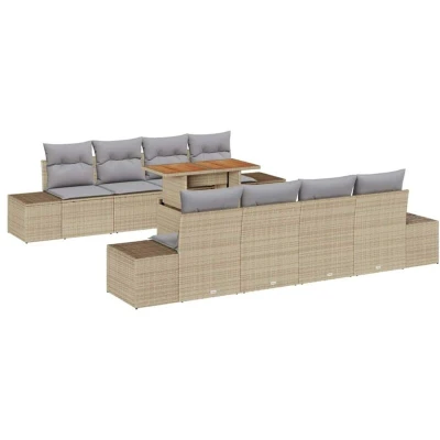 Image of vidaXL 7 Piece Garden Sofa Set with Cushions Beige Poly Rattan