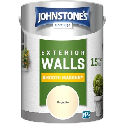 Image of Johnstone&#039;s, Exterior Smooth Masonry Paint, Magnolia, Up to 15 Years Protection, Weather &amp; Dirt Resistant, 60m² Coverage Per Tin, Dry in 1 2 Hours, 5L