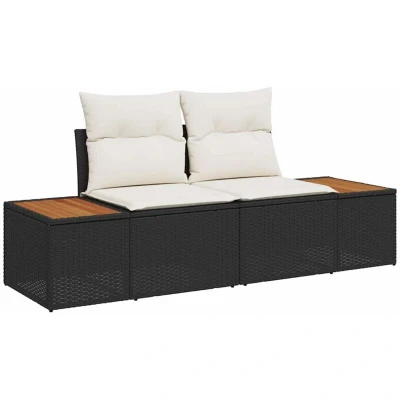 Image of vidaXL 2 Seater Garden Sofa with Cushions Black Poly Rattan