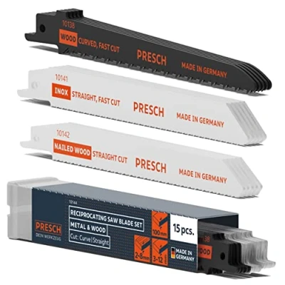 Image of Presch reciprocating saw blades set wood, metal and stainless steel 15 pcs Complete for every application Universal shaft incl. box