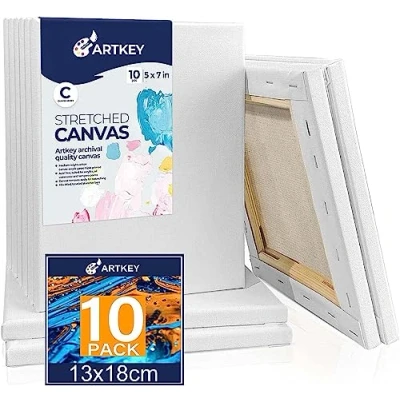 Image of Stretched Canvas for Painting 13x18cm 10 Pack, 300 GSM Triple Primed Acid Free 100% Cotton Framed Canvas, Small Blank Art Canvases Acrylics Pouring Oil Watercolor