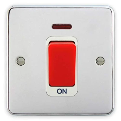Image of Deta 1924CHW Double Pole Switch 45 Amp 1 Gang Polished Chrome/White Insert