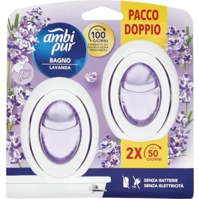 Image of Ambi Pur 2 Packs Lavender Bathroom Air Freshener with Odour Eliminating Technology for up to 3 Months Fragrance