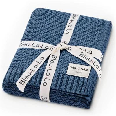 Image of Bleu La Organic Cotton Knit Receiving Swaddle Blanket for Boys 100% Soft Luxury Warm Cuddle Stroller Swaddling Crib Newborns Infants Toddler (0 2Yrs Cobalt Blue)