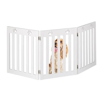 Image of Relaxdays Dog Barrier Fence, 3 part, Free standing, Stair Gate Protection, HxW: 60 x 153 cm, Foldable, Safety, White, Fibreboard, 2 cm