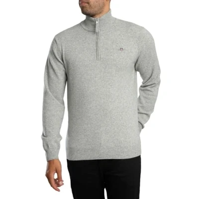 Image of GANT Men&#039;s Superfine Lambswool Half Zip Pullover Sweater, Grey Melange,