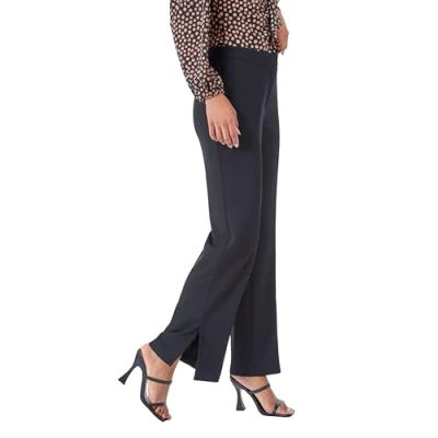 Image of Roman Originals Side Split Detail Straight Trousers for Women UK Ladies Everyday Holiday Autumn Winter Pull On Wide Leg Comfy Soft Vacation Evening Office Work Black Size 20
