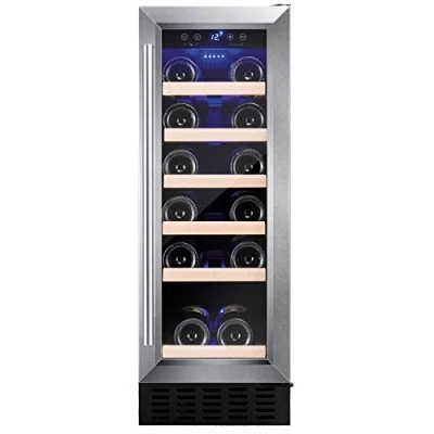 Image of Amica 19 Bottle Single Zone Freestanding Under Counter Wine Cooler Stainless Steel