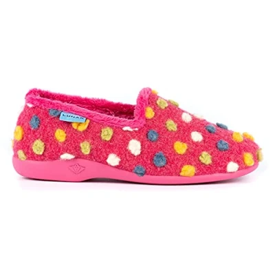 Image of Lunar Ladies&#039; Helix Pink Polka Dot Slippers Cozy Fleece Lining, Slip On Design, Cushioned Insole, Non Sole for Indoor Comfort 4 UK