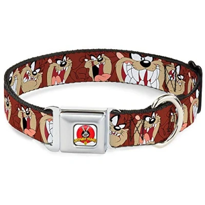 Image of Buckle Down DC WLTTZ001 WL 18 32&quot; &quot;LTA Looney Tunes Logo White Dog Collar, Wide Large