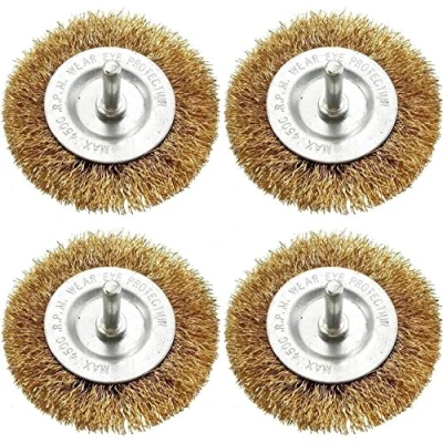 Image of Set of 4 Flat Wire 4&quot; Wheels for Drills Brass Angle Bench Grinder Bits