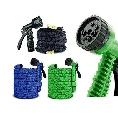 Image of 100FT Expanding Garden Water Hose Pipe with 7 Function Spray Gun, 3 Times Expandable Flexible Magic Car Washing Gardening Anti Leakage No Kink Lightweight Easy Storage, Black