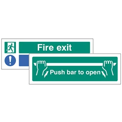 Image of Fire exit Keep Clear/Push bar to open Double sided self adhesive window sticker 300x100mm