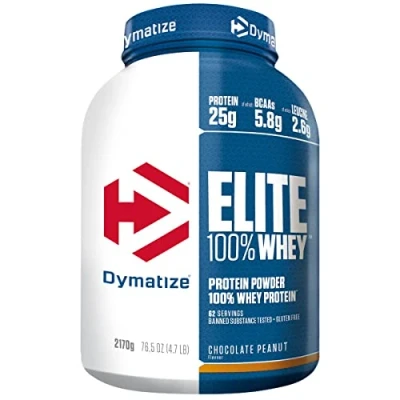 Image of Dymatize Elite 100 Percent Whey Chocolate Peanut 2170g High Protein Low Sugar Powder + and BCAAs
