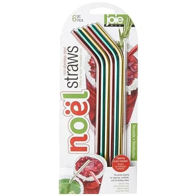 Image of Joie Kitchen Gadgets 99363 Christmas Stainless Steel Straws Coloured, Plastic