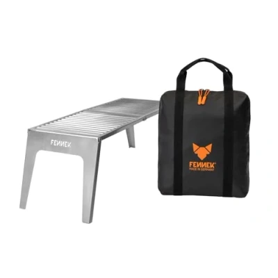 Image of FENNEK Klapprost XL with Bag Mobile Cooking Grate to Open Extra Sturdy Design Large Grill Surface of 56 x 24 cm Made Temperature resistant Stainless Steel in Germany