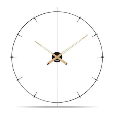 Image of Cander Berlin Leander XXL Vintage Wall Clock Silent 60 cm Wooden Hands No Ticking Noise Large Modern Black Living Room Kitchen Metal Fibreglass