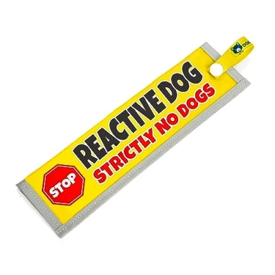 Image of dogkit Reactive Dog Strictly No Dogs Space Awareness Sleeve for Nervous Dogs, Reflective, Waterproof, Double Sided Slip on the Lead (Yellow, Stop Sign)