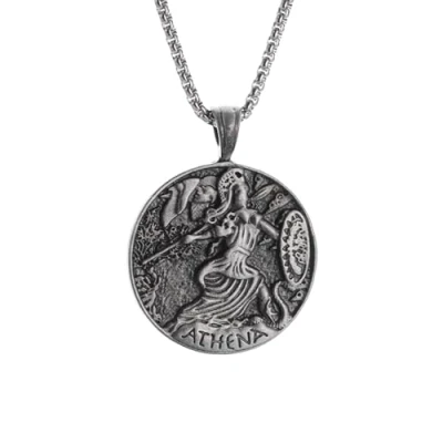 Image of XLTEAM Casual Necklace Pendant Ancient Greek Coin Goddess Athena Statue Spartan Warrior Men&#039;s Retro Punk Trend Jewelry Party JewelleryBirthday Gift