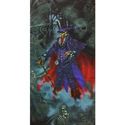 Image of Alchemy Gothic Beach Towel Magistus, 100% Cotton, 70cm x 140cm, Gothik Series Skeletons, Skulls, Graveyard, Grim Reaper, Purple, Black, Red