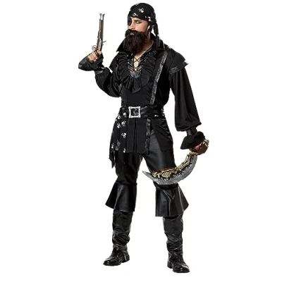 Image of California Costumes 1188 Plundering Pirate Adult Sized Costume, Solid, Black, L
